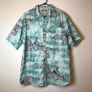 Columbia River Lodge Mens Fishing Shirt Short Sleeve Button Down Vented SZ L